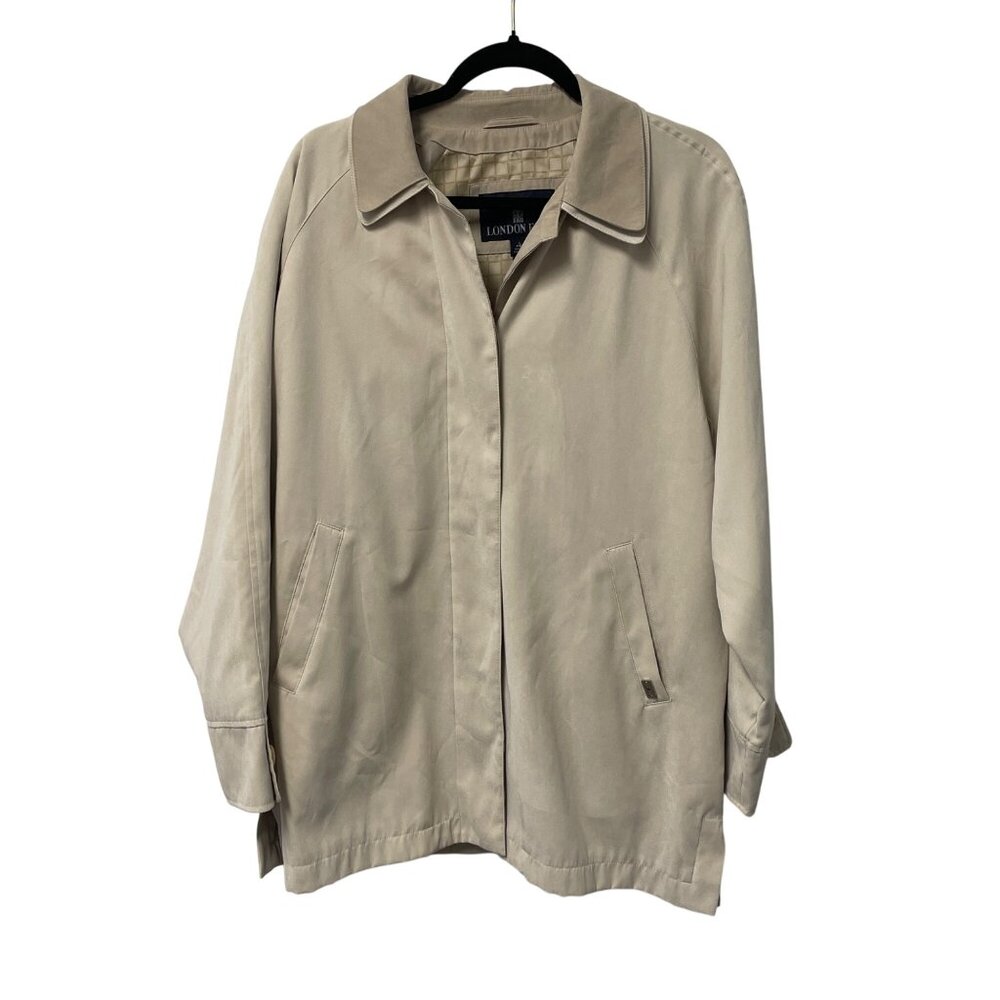 LONDON FOG COAT LINED CREAM NEUTRAL LIGHTWEIGHT FAUX SUEDE WOMENS L PETITE